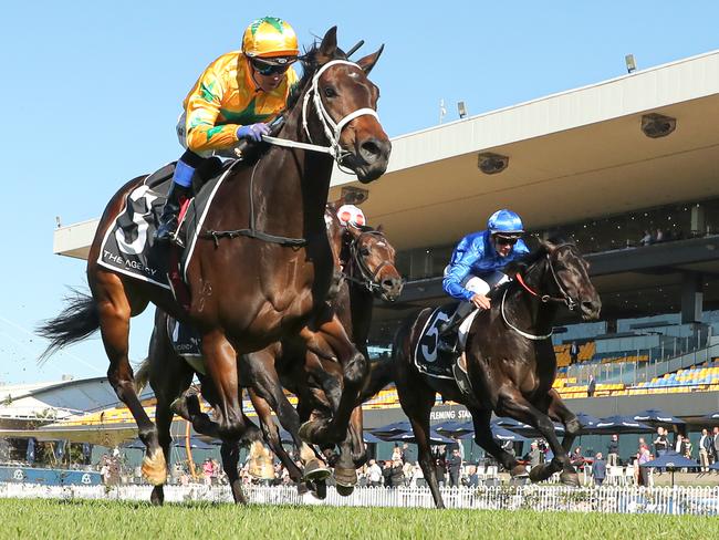 SYDNEY, AUSTRALIA - JUNE 17: Kerrin Mcevoy riding Tutta La Vita wins Race 1 The Agency Real Estate Handicap during "W.J McKell Cup Day" - Sydney Racing at Rosehill Gardens on June 17, 2023 in Sydney, Australia. (Photo by Jeremy Ng/Getty Images)