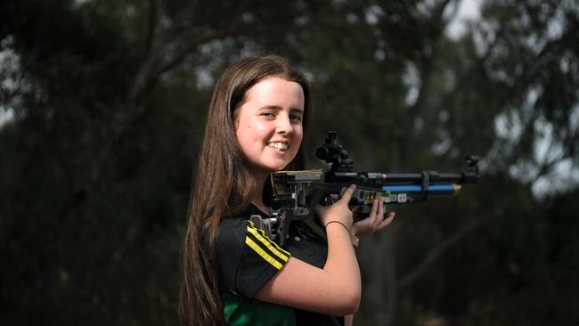 Tori Rossiter is just 16 but she's heading to the Commonwealth Games next month as part of the shooting team. Picture: AAP/Morgan Sette.