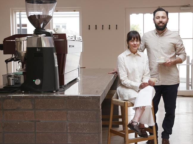 Leoht’s owners Chanel Parratt and Harrison Scarf in their new warm and welcoming light-filled cafe in Battery Point. Picture: Nikki Davis-Jones