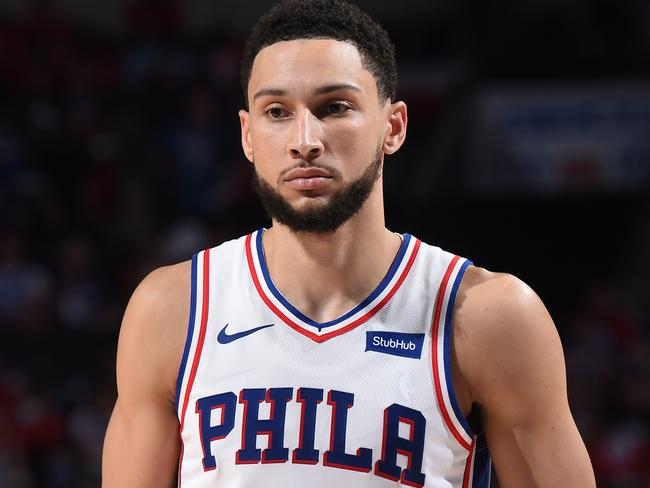 PHILADELPHIA, PA - JUNE 20: Ben Simmons #25 of the Philadelphia 76ers looks on during Round 2, Game 7 of the Eastern Conference Playoffs on June 20, 2021 at Wells Fargo Center in Philadelphia, Pennsylvania. NOTE TO USER: User expressly acknowledges and agrees that, by downloading and/or using this Photograph, user is consenting to the terms and conditions of the Getty Images License Agreement. Mandatory Copyright Notice: Copyright 2021 NBAE (Photo by David Dow/NBAE via Getty Images)