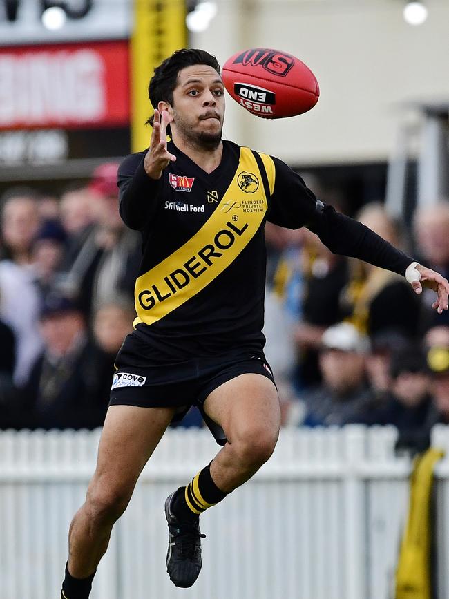 Ian Milera gathers the ball for Glenelg last year. Picture: Tom Huntley