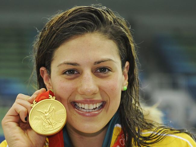 Stephanie Rice celebrates with gold after the 200m individual medley final at the Beijng Games.