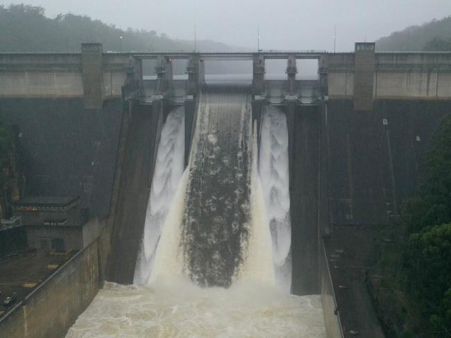 Warragamba Dam spilling over on Monday. Picture: Twitter