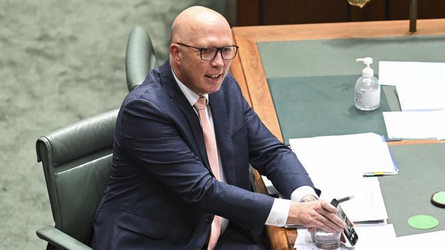 While he initially tries hard to be neutral, Lech Blaine’s thesis is that Peter Dutton is a thin-skinned tough guy. Picture: NCA NewsWire / Martin Ollman