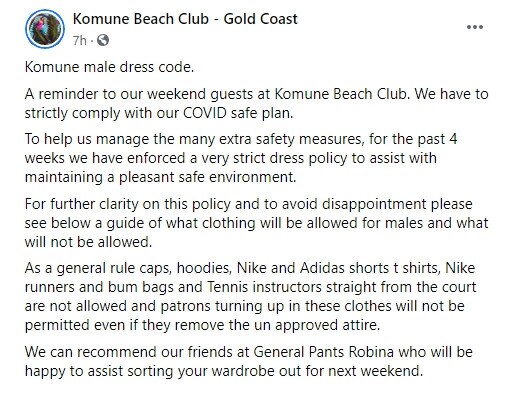 Komune Beach Club Facebook post. Supplied