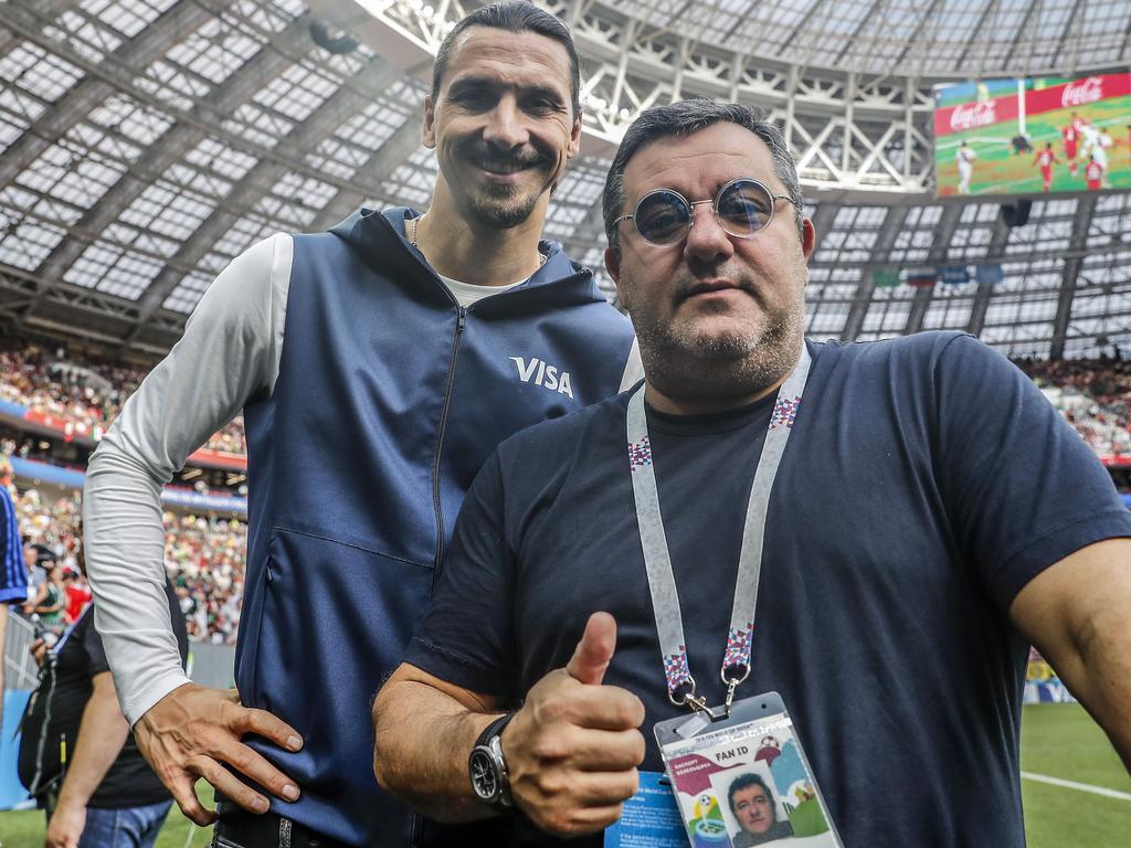 Zlatan Ibrahimovic was one of Mino Raiola’s high-profile clients. Picture: VI Images via Getty Images