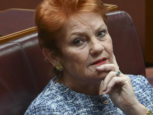 CANBERRA, Australia - NewsWire Photos - September 16, 2024: Senator Pauline Hanson  during Question Time in the Senate at Parliament House in Canberra. Picture: NewsWire / Martin Ollman