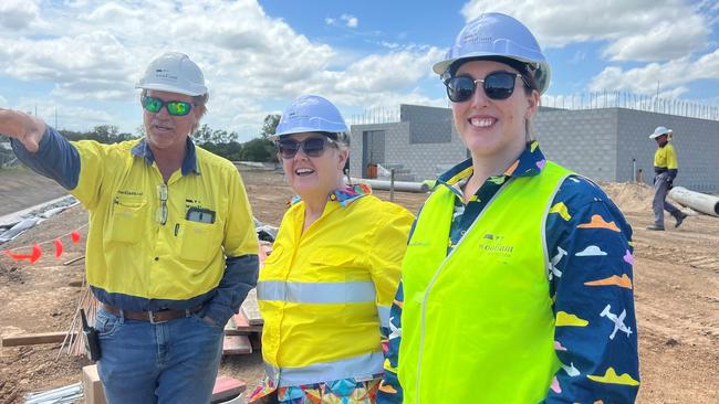 (From left to right) Site manager Tony Paull shows off the construction site for the new Sarina hospital to director of nursing Pauline Maude and nurse unit manager Tammi O’Shea. Picture: Contributed