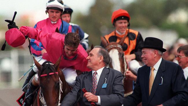 Bob and Jack Ingham after winning the Golden Slipper Race at Rosehill.