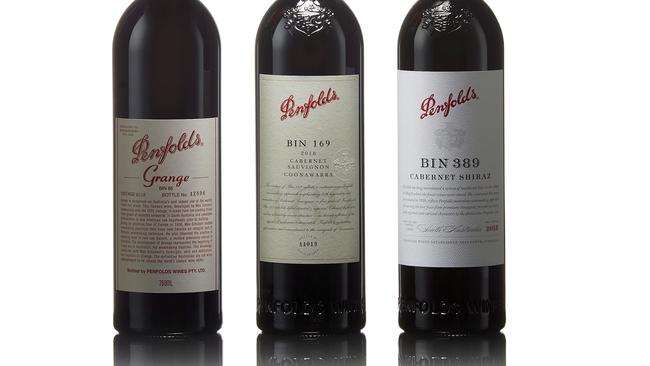 2016 Penfolds Grange Bin 95, 2018 Penfolds Bin 169 Coonawarra Cabernet Sauvignon and 2018 Penfolds Bin 389 Cabernet Shiraz.