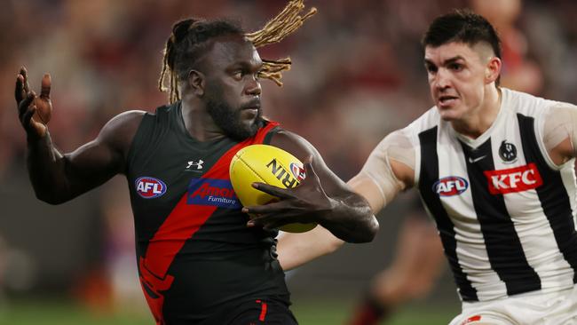 Anthony McDonald-Tipungwuti playing in one of his last games for Essendon. Photo by Michael Klein.