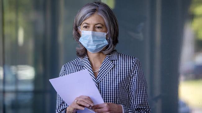 Chief public health officer Nicola Spurrier during a press conference in front of the State Administration Centre. Picture: Emma Brasier