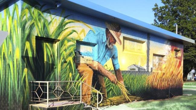 A recently completed mural at the entry to the 150-year-old Harwood Sugar Mill, west of Yamba, is stopping traffic and creating excitement in the little village with the oldest Australian owned sugar mill. Picture: supplied