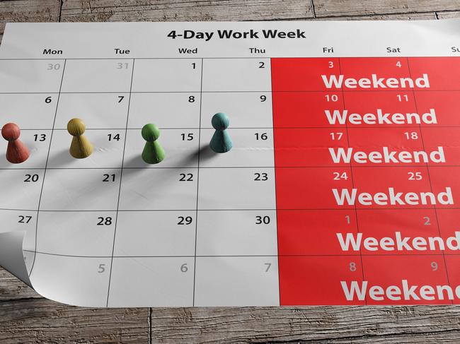 A long weekend calendar to illustrate the concept of four-day work week introduced by the UK and European companies. Picture: iStock