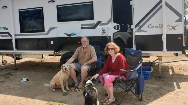 Bilpin couple David and Gaynor are among a growing number of people seeking refuge from fires at Hawkesbury Showground in Clarendon. Photo: Isabell Petrinic