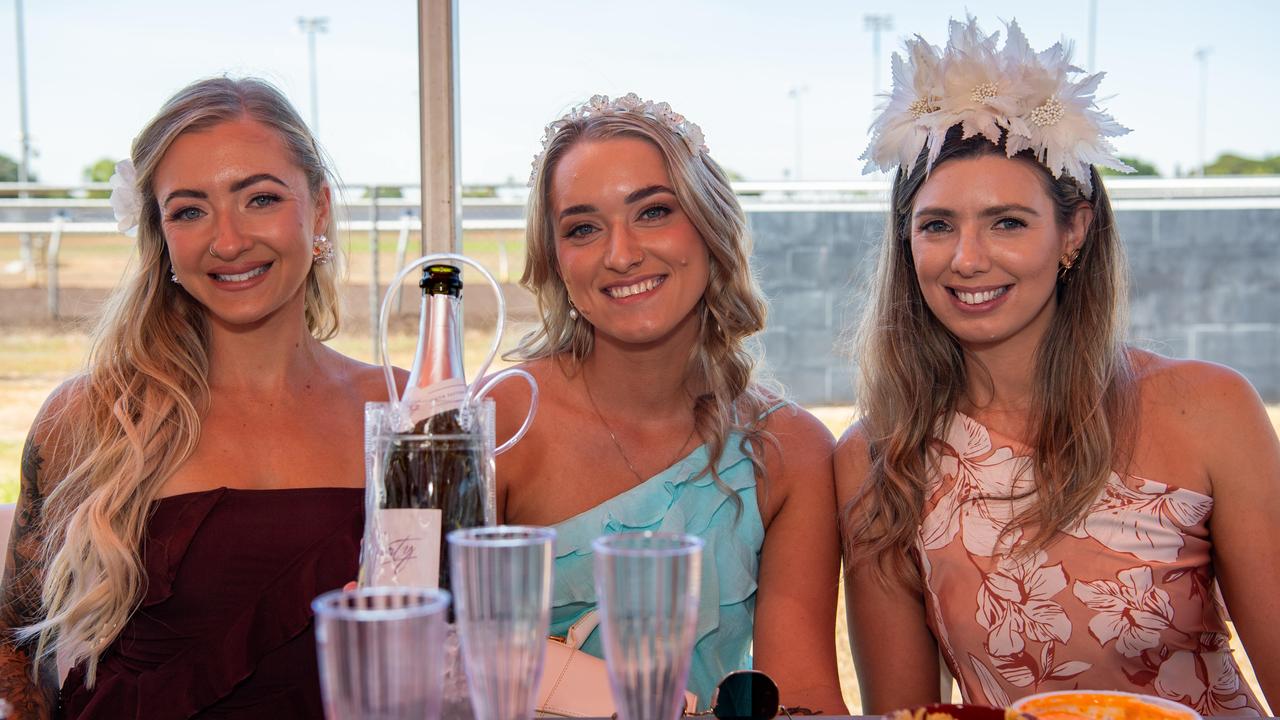 Emily Leunen, Hailey Reddy and Rachel Wood at the 2024 Darwin Cup Carnival Ladies Day. Picture: Pema Tamang Pakhrin