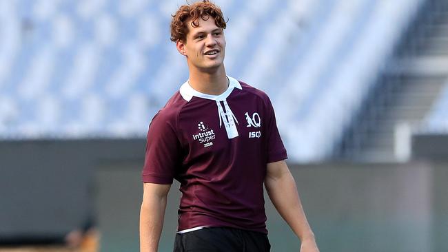 Kalyn Ponga trains with the Maroons at the MCG ahead of State of Origin Game One. Picture: Adam Head