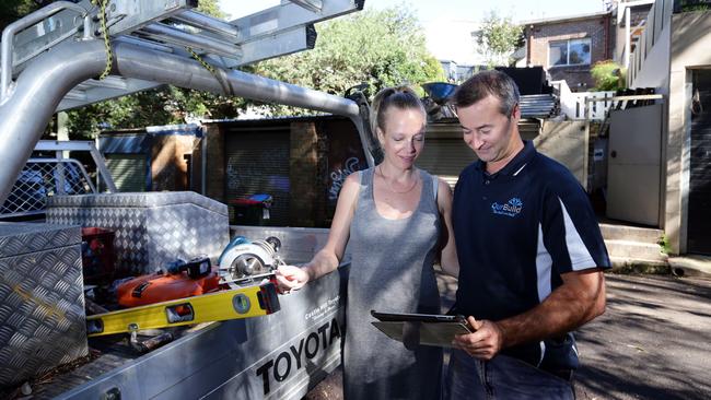 Builder and Hipages user James Mason with his wife Alison at their home in Sydney’s inner west.