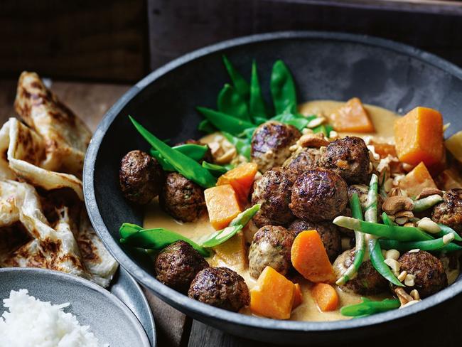 Massaman meatballs with vegetable curry.