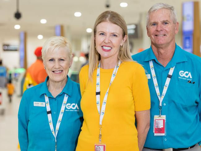 Gold Coast Airport Chief Operating Officer Marion Charlton with volunteer Ambassadors Annette and Jim. Pic: Gold Coast Airport