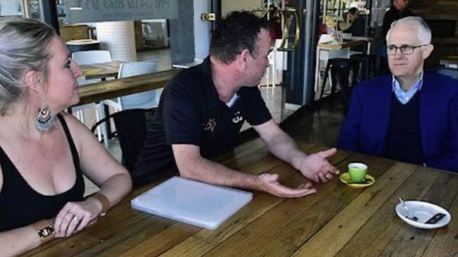 Darren Clark and his partner Kate Freestone meeting with then-Prime Minister Malcolm Turnbull.