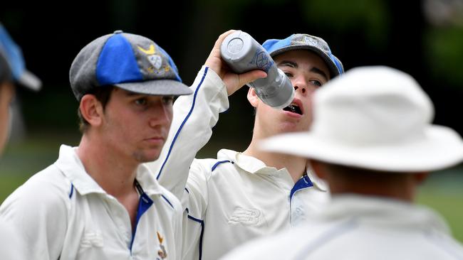 Churchie players have a drink . Picture, John Gass