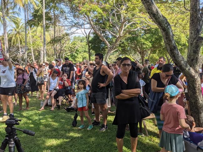 People attend a Freedom Rally on the Darwin Esplanade on October 23, 2021. Picture: Jason Walls