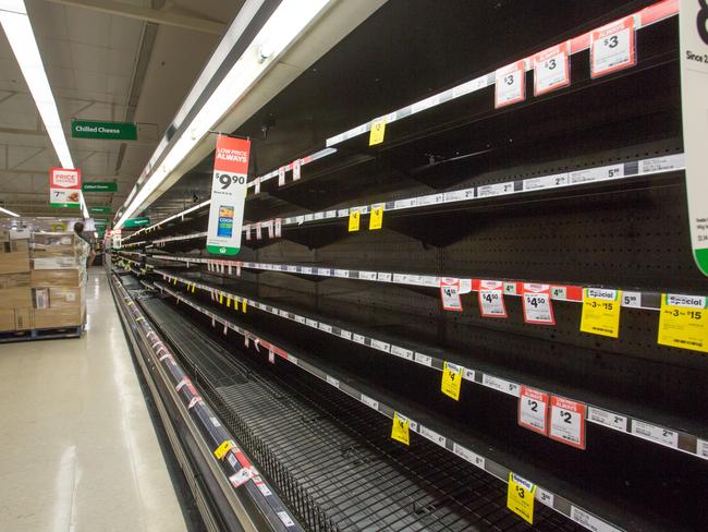 Empty shelves at Woolworths, Port Lincoln, due to the loss of power. Picture: Robert Lang