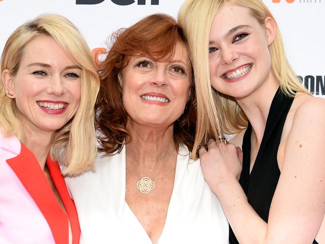 TORONTO, ON - SEPTEMBER 12: (L-R) Actresses Naomi Watts, Susan Sarandon and Elle Fanning attend the "About Ray" premiere during the 2015 Toronto International Film Festival at the Princess of Wales Theatre on September 12, 2015 in Toronto, Canada. (Photo by Mike Windle/Getty Images for The Weinstein Company)