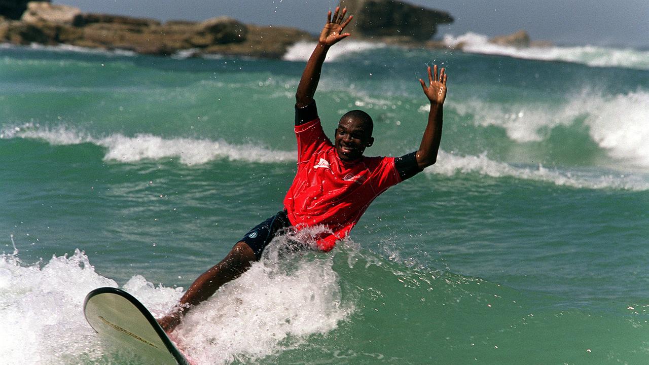 Moussambani hit the surf at Bondi.