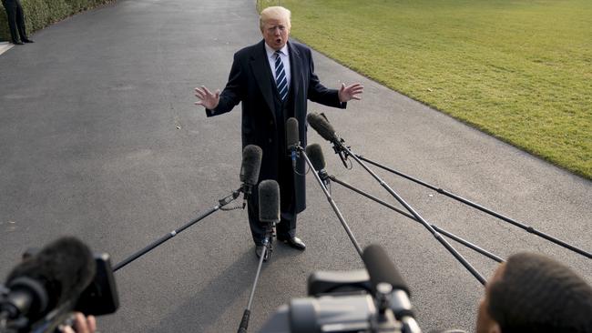 Donald Trump speaks to media at the White House before boarding Marine One on the weekend. Picture: AP