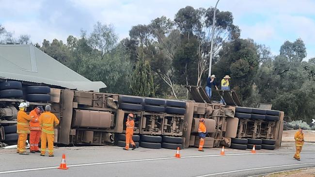 The cattle truck rollover at Burra last September. Picture: Supplied