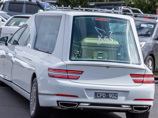 A hearse carrying Abdulrahim’s coffin arrives at Epping mosque.