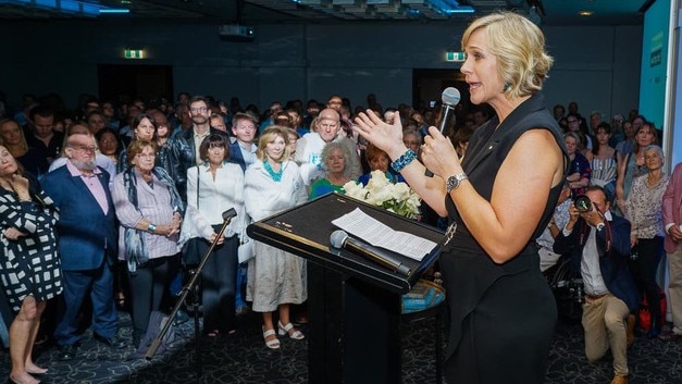 Ms Steggall speaking at her campaign launch as an independent candidate for the seat of Warringah on March 30. Picture: Kate Zarifeh