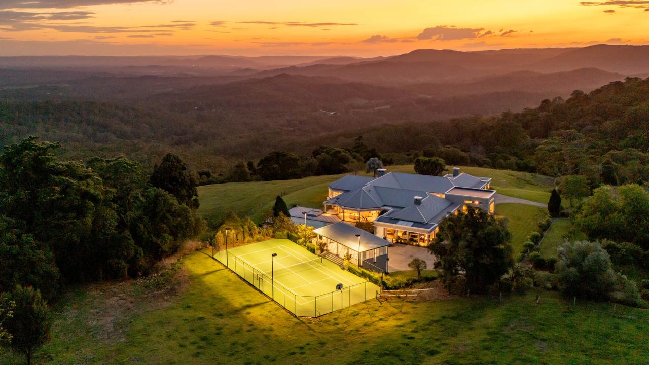 This tennis court property at 165 Mountainview Rd, Maleny, is for sale. Image supplied by Ray White.