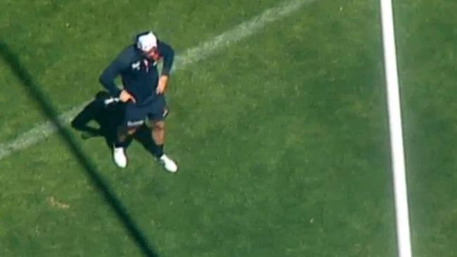 Cooper Cronk at Saturday's captain's run. Picture: Channel Seven Facebook