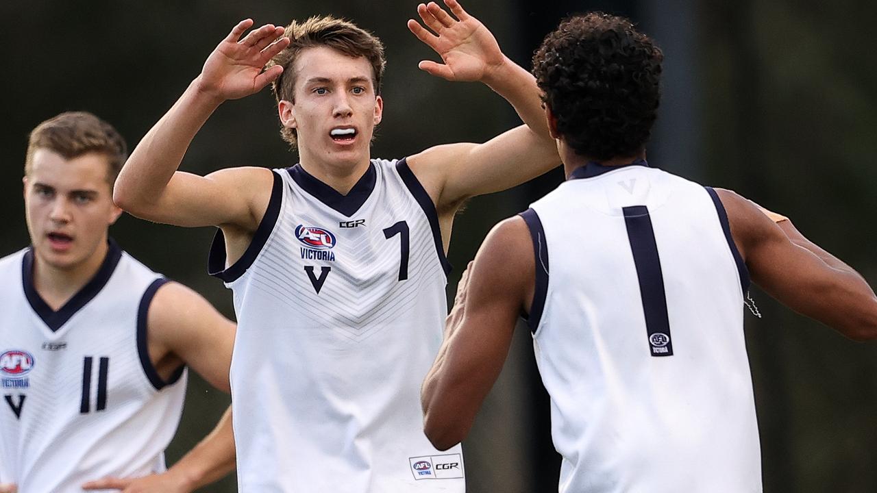 Judson Clarke booted five goals for Vic Country, countering Sam Darcy’s efforts at the other end. Picture: AFL Photos/Getty Images