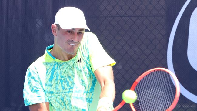 Bernard Tomic playing in Brisbane at a Challenger event on Wednesday: “I’m trying to figure it out, get back.” Photo: Steve Pohlner