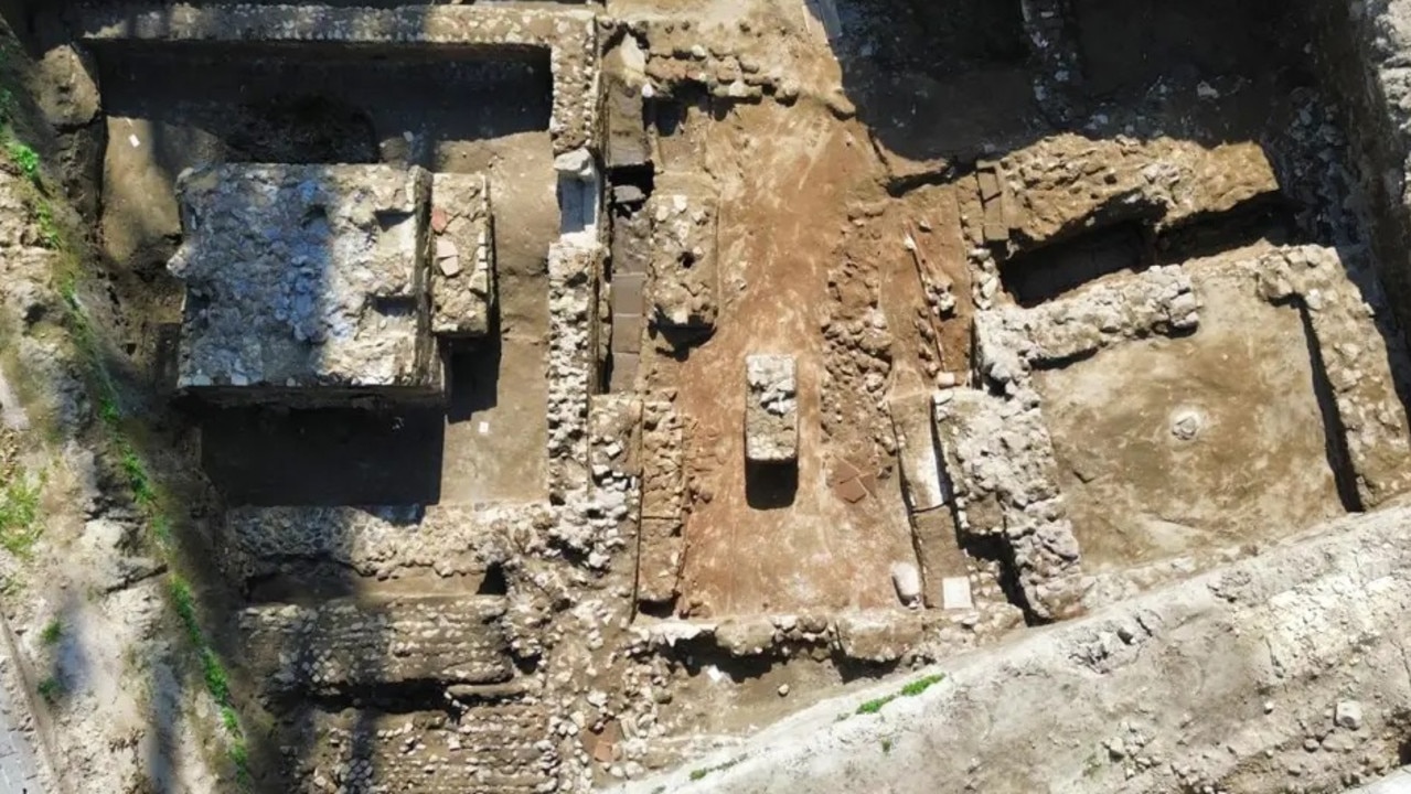 Researchers identified the burial spot at the dig site (pictured) as a gladiator tomb thanks to a funerary inscription that was engraved in the marble. Picture: Soprintendenza ABAP per l’Area Metropolitana di Napoli