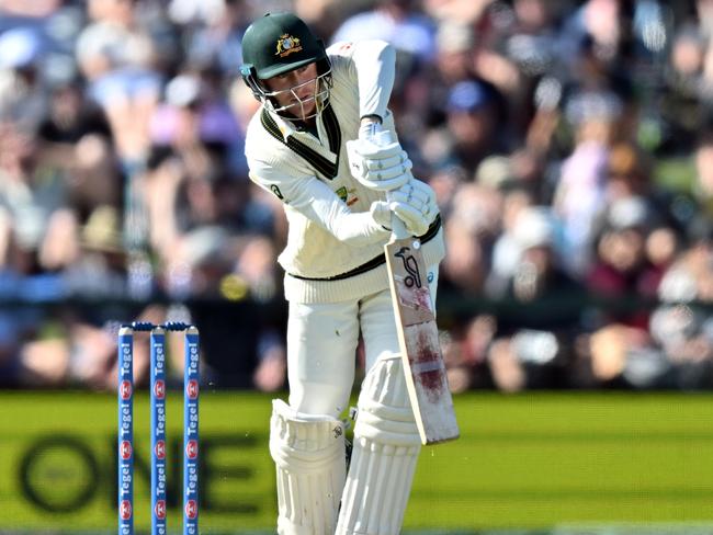 CHRISTCHURCH, NEW ZEALAND - MARCH 8: Marnus Labuschagne of Australia bats during day one of the Second Test in the series between New Zealand and Australia at Hagley Oval on March 8, 2024 in Christchurch, New Zealand. (Photo by Kai Schwoerer/Getty Images)