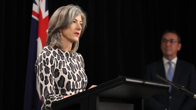 Chief Public Health Officer Professor Nicola Spurrier speaks to media during a press conference in Adelaide, Monday, May 4, 2020. Photo: Kelly Barnes/AAP