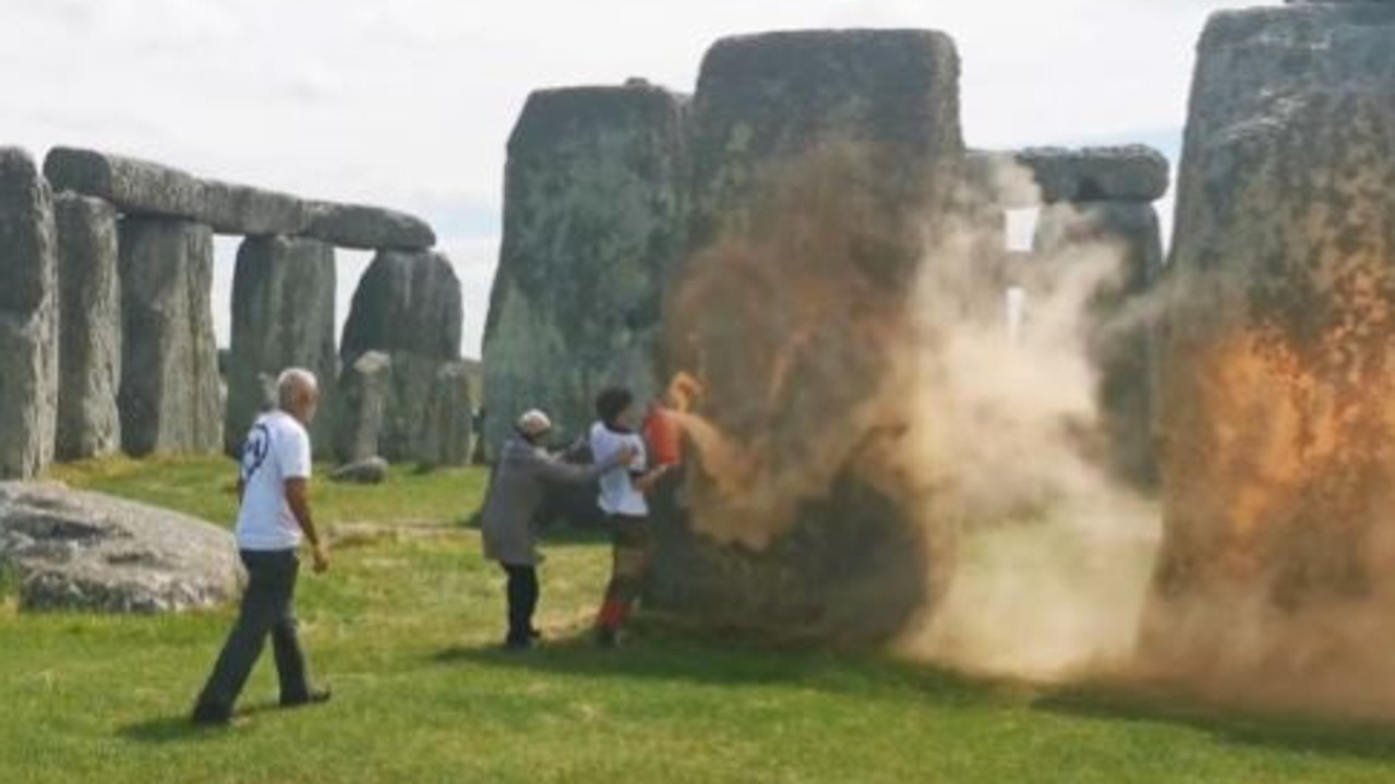 Two people were arrested on suspicion of damaging the ancient monument. Picture: X/Just Stop Oil