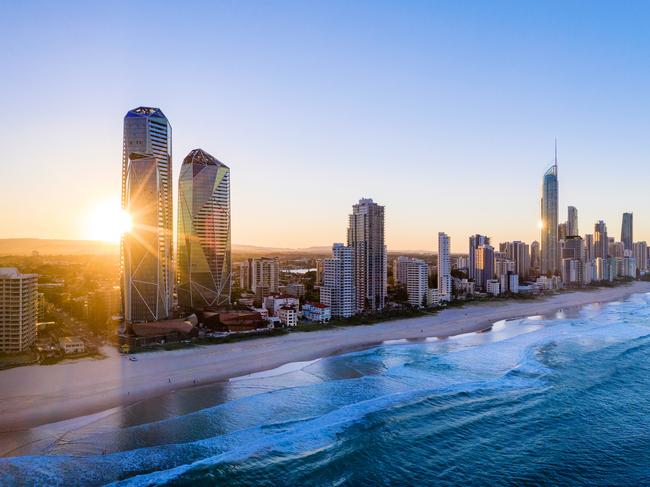 Sunset over the city of Gold Coast looking from the south, Queensland, Australia