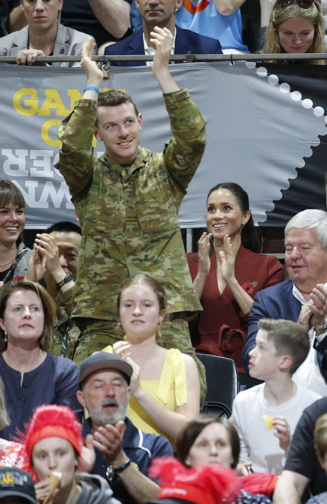 Meghan, Duchess of Sussex, pictured at the Invictus Games Wheelchair Basketball gold medal game at the Quaycentre arena at Sydney Olympic Park in Homebush, Sydney. Picture: Richard Dobson