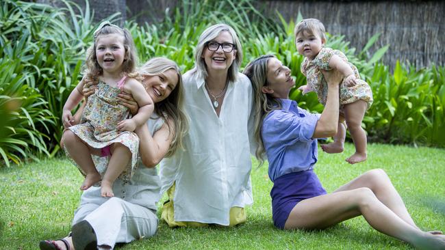 Professor Sarah Robertson AO with granddaughters Frida and Roma Bastiras and daughters Isobel March and Georgina March. Picture Mark Brake