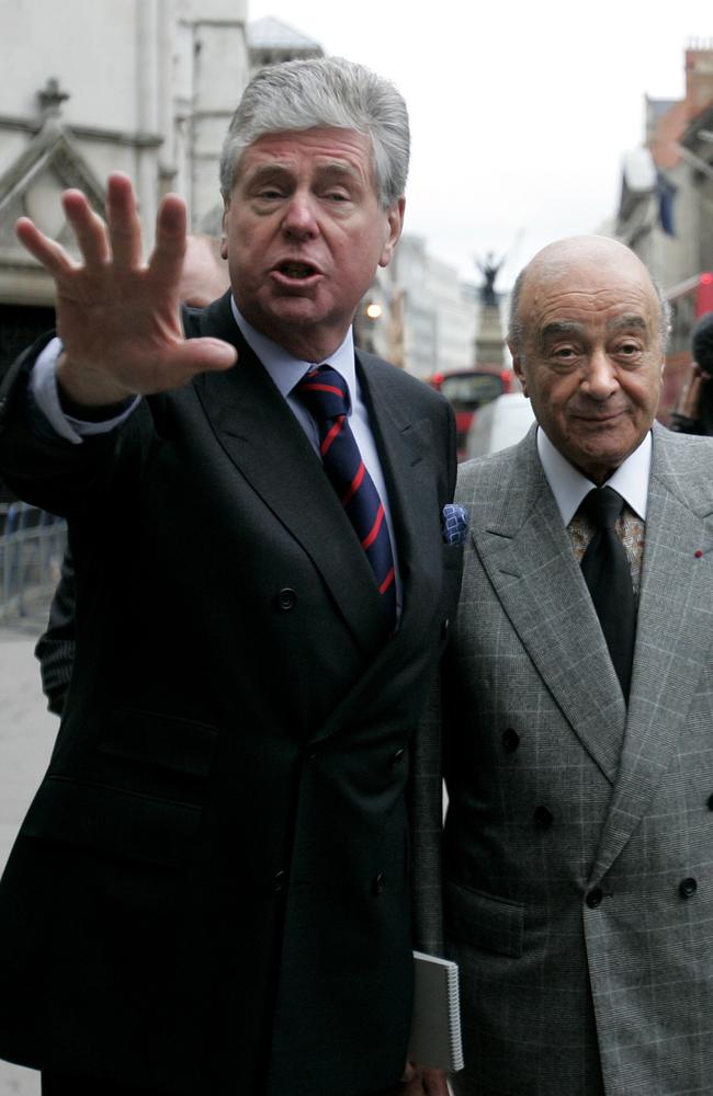 Harrods department store owner Mohamed al Fayed, father of Dodi, right, and his assistant Michael Cole, left. Picture: AP Photo/Kirsty Wigglesworth