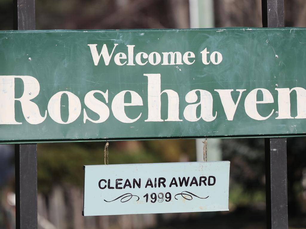 Rosehaven town sign at the Longley International Hotel. Picture: LUKE BOWDEN