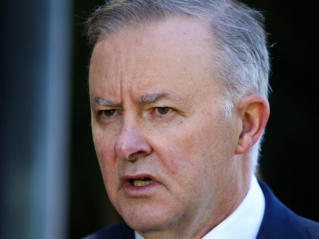 SYDNEY, AUSTRALIA - NewsWire Photos, NOVEMBER 15 2021: The Leader of the Australian Labor Party, Anthony Albanese addresses the media in a press conference today regarding the Inner West light rail in Sydney. Picture: NCA Newswire / Gaye Gerard