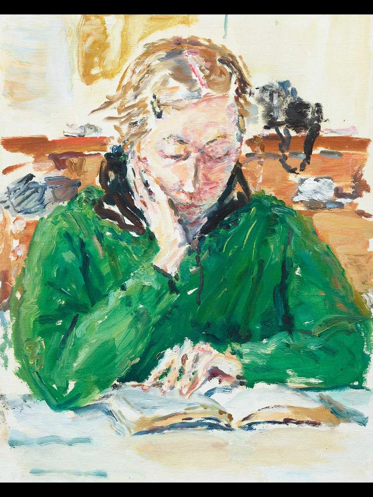 Tom Carment: Mara reading, in the kitchen at Mount Lofty. <br/>Portrait of sound artist and composer Mara Schwerdtfeger.