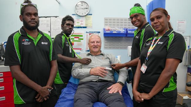 Trainees put their skills to the test with the Minister for Health Steve Edgington as their patient. Picture: Supplied